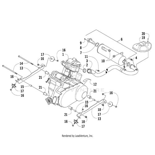 Exploded diagram of the Engine A550G by Arctic Cat, showing numbered rods, bolts, brackets, housings, and the main engine block—illustrating how OEM parts fit together seamlessly in this mechanical assembly.