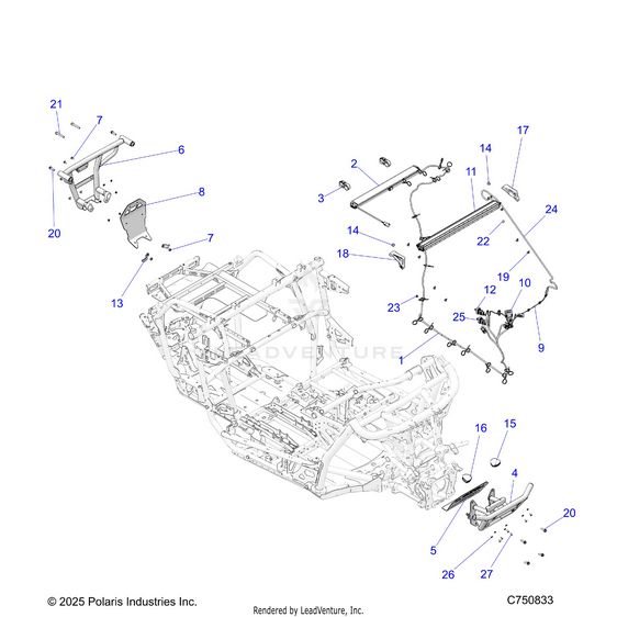 An Image of a Genuine Polaris Parts Schematic Diagram showing the schematic - ACCESSORY: BUMPERS AND ROCKERS - 2025 POLARIS RZR PRO R 4 RACE REPLICA LE EVAP
