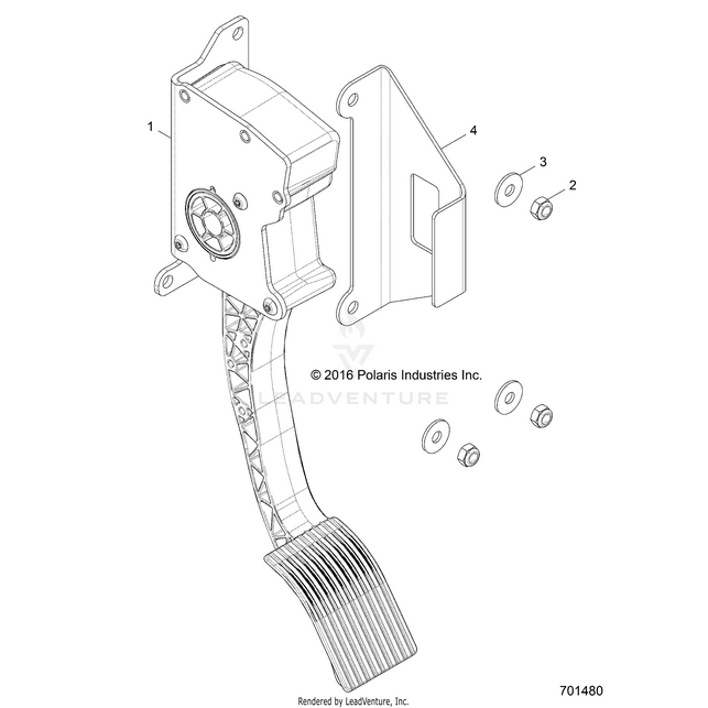 An Image of a Genuine Polaris Parts Schematic Diagram showing the schematic - ENGINE: THROTTLE PEDAL - 2019 POLARIS RZR TURBO 4