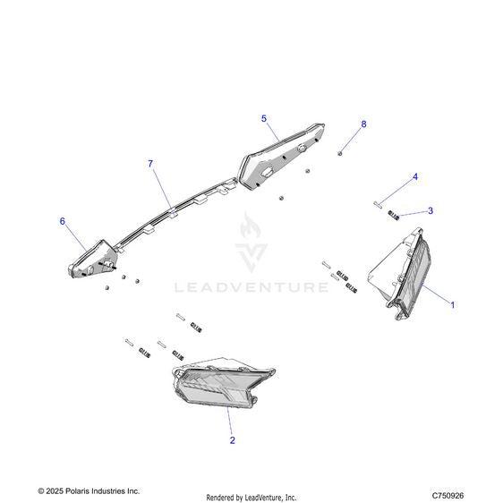 An Image of a Genuine Polaris Parts Schematic Diagram showing the schematic - ELECTRICAL: HEADLIGHTS AND TAILLIGHTS - 2026 POLARIS RZR XP S 1000 SPORT