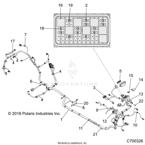 An Image of a Genuine Polaris Parts Schematic Diagram showing the schematic - ELECTRICAL: WIRE HARNESS - 2019 POLARIS RZR XP 4 TURBO S