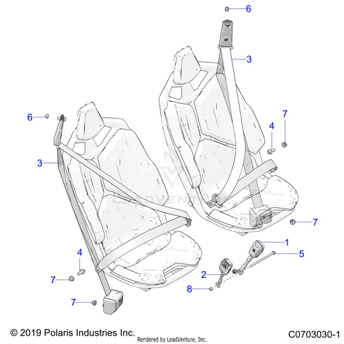 An Image of a Genuine Polaris Parts Schematic Diagram showing the schematic - BODY: SEAT BELT MOUNTING FRONT STANDARD - 2020 POLARIS RZR PRO XP 4