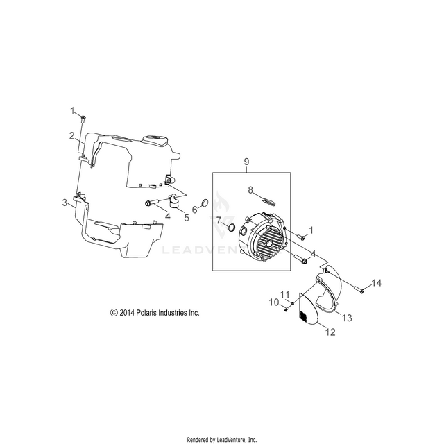 An Image of a Genuine Polaris Parts Schematic Diagram showing the schematic - ENGINE: COOLING - 2015 POLARIS RZR 170