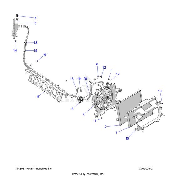 An Image of a Genuine Polaris Parts Schematic Diagram showing the schematic - ENGINE: COOLING RADIATOR - 2022 POLARIS RZR PRO XP ULTIMATE ROCKFORD LE