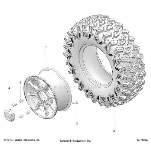 An Image of a Genuine Polaris Parts Schematic Diagram showing the schematic - WHEELS: FRONT - 2025 POLARIS RZR PRO XP PREMIUM