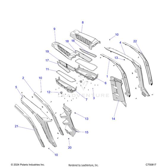 An Image of a Genuine Polaris Parts Schematic Diagram showing the schematic - BODY: REAR FENDERS AND BEZELS - 2026 POLARIS RZR XP S 4 1000 ULTIMATE