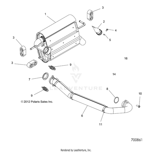 An Image of a Genuine Polaris Parts Schematic Diagram showing the schematic - ENGINE: EXHAUST SYSTEM - 2016 POLARIS RZR 570
