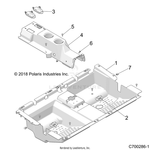 An Image of a Genuine Polaris Parts Schematic Diagram showing the schematic - BODY: FLOOR REAR - 2020 POLARIS RZR XP 4 TURBO