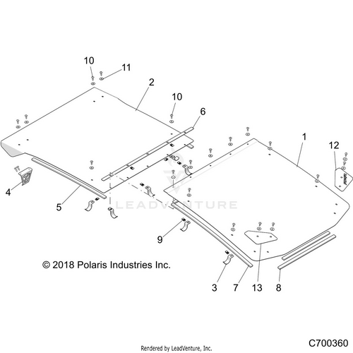 An Image of a Genuine Polaris Parts Schematic Diagram showing the schematic - BODY: ROOF - 2020 POLARIS RZR TURBO S 4