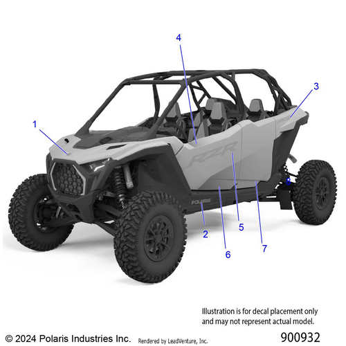 An Image of a Genuine Polaris Parts Schematic Diagram showing the schematic - BODY: DECALS GRAPHICS - 2026 POLARIS RZR PRO S 4 SPORT