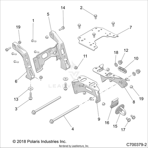 An Image of a Genuine Polaris Parts Schematic Diagram showing the schematic - CHASSIS: MOUNT FRONT GEARCASE - 2018 POLARIS RZR XP TURBO S