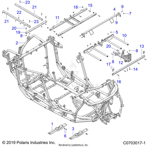 An Image of a Genuine Polaris Parts Schematic Diagram showing the schematic - CHASSIS: MAIN FRAME - 2021 POLARIS RZR PRO XP 4 ULTIMATE ROCKFORD LE