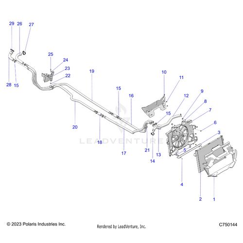 An Image of a Genuine Polaris Parts Schematic Diagram showing the schematic - ENGINE: COOLING - 2025 POLARIS RZR PRO R 4 ULTIMATE