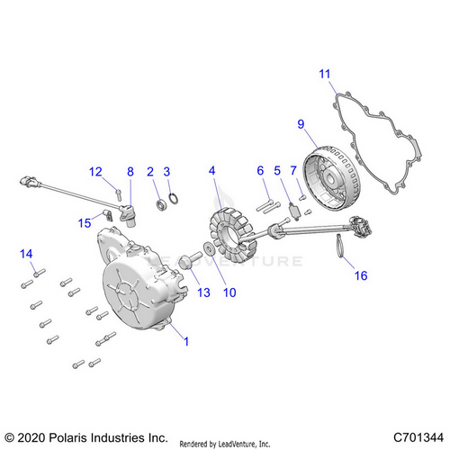 An Image of a Genuine Polaris Parts Schematic Diagram showing the schematic - ENGINE: STATOR AND FLYWHEEL - 2023 POLARIS RZR XP 1000 PREMIUM