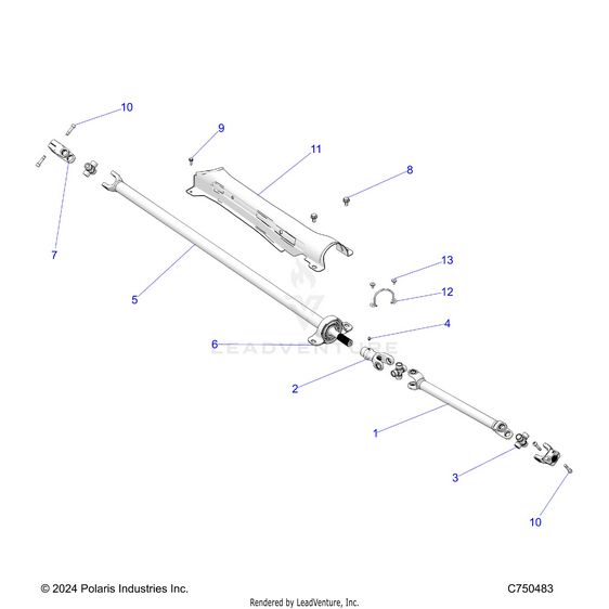 An Image of a Genuine Polaris Parts Schematic Diagram showing the schematic - DRIVE TRAIN: PROP SHAFT - 2025 POLARIS RZR XP 1000 PREMIUM