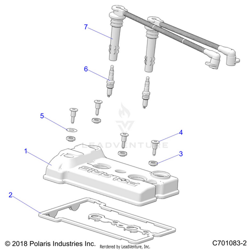 An Image of a Genuine Polaris Parts Schematic Diagram showing the schematic - ENGINE: VALVE COVER SPARKPLUGS and WIRES - 2020 POLARIS RZR 900 EPS RIDE COMMAND