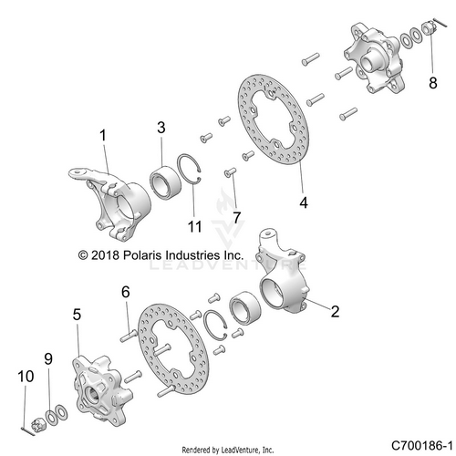 An Image of a Genuine Polaris Parts Schematic Diagram showing the schematic - SUSPENSION: FRONT CARRIER - 2020 POLARIS RZR 570