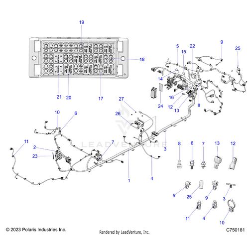 An Image of a Genuine Polaris Parts Schematic Diagram showing the schematic - ELECTRICAL: WIRE HARNESS CHASSIS - 2025 POLARIS RZR PRO R 4 FACTORY ARMORED LE ULTIMATE