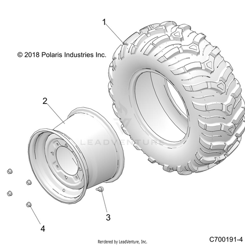 An Image of a Genuine Polaris Parts Schematic Diagram showing the schematic - WHEELS: REAR - 2019 POLARIS RZR 570