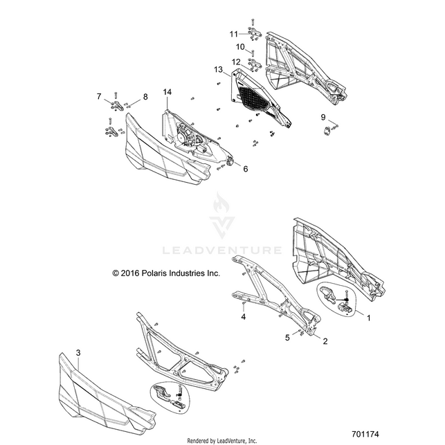 An Image of a Genuine Polaris Parts Schematic Diagram showing the schematic - BODY: DOORS - 2017 POLARIS RZR XP 1000