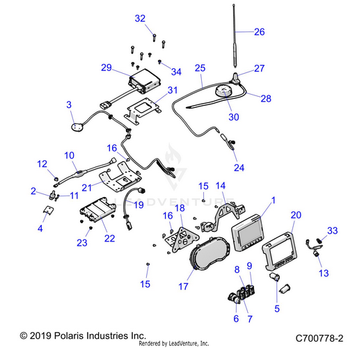 An Image of a Genuine Polaris Parts Schematic Diagram showing the schematic - ELECTRICAL: DASH INSTRUMENTS AND CONTROLS - 2020 POLARIS RZR TURBO S 4