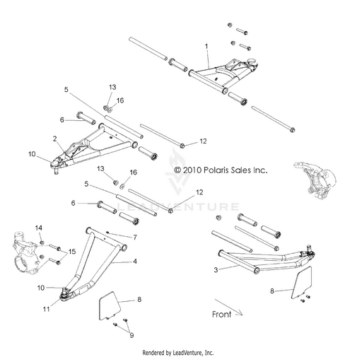 An Image of a Genuine Polaris Parts Schematic Diagram showing the schematic - SUSPENSION: FRONT CONTROL ARMS - 2018 POLARIS RZR 570 EPS