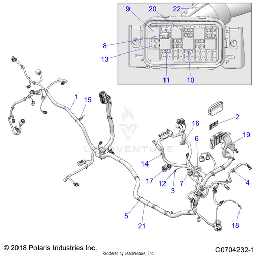 An Image of a Genuine Polaris Parts Schematic Diagram showing the schematic - ELECTRICAL: WIRE HARNESS - 2020 POLARIS RZR 900 EPS RIDE COMMAND