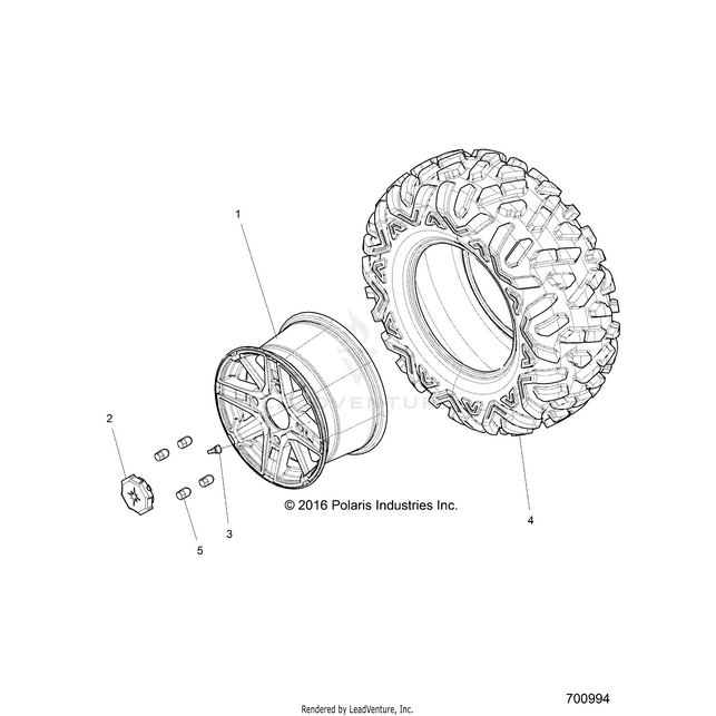 An Image of a Genuine Polaris Parts Schematic Diagram showing the schematic - WHEELS: REAR - 2016 POLARIS RZR XP TURBO