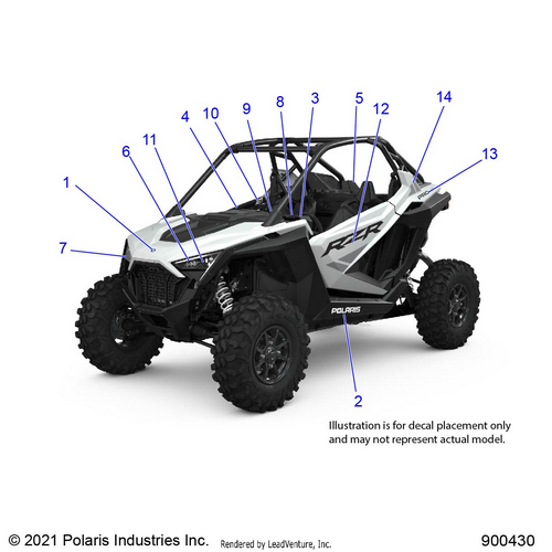 An Image of a Genuine Polaris Parts Schematic Diagram showing the schematic - BODY: DECALS - 2022 POLARIS RZR PRO XP ULTIMATE EVAP