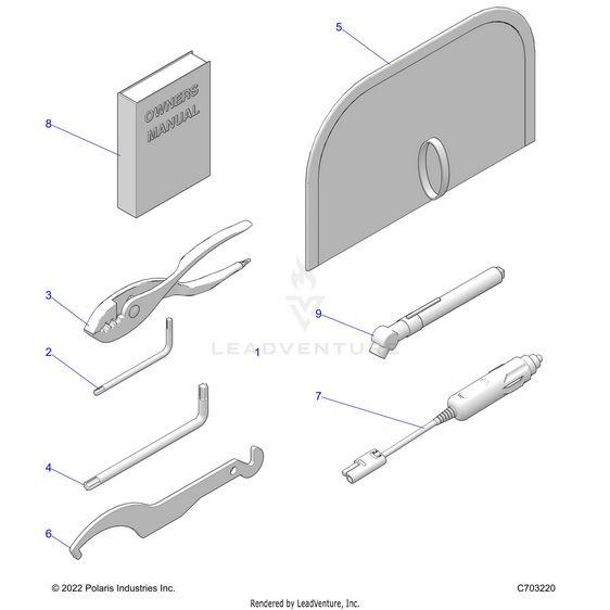 An Image of a Genuine Polaris Parts Schematic Diagram showing the schematic - REFERENCES: OWNERS MANUAL AND TOOL KIT - 2023 POLARIS RZR TRAIL S 1000 EPS