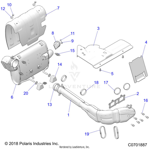 An Image of a Genuine Polaris Parts Schematic Diagram showing the schematic - ENGINE: EXHAUST SYSTEM - 2021 POLARIS RZR 900 TRAIL/TRAIL S