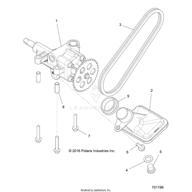 An Image of a Genuine Polaris Parts Schematic Diagram showing the schematic - ENGINE: OIL PUMP - 2019 POLARIS RZR XP 4 1000