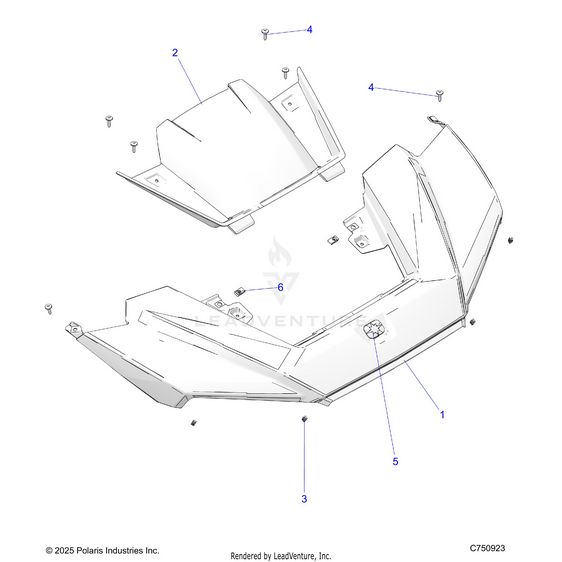An Image of a Genuine Polaris Parts Schematic Diagram showing the schematic - BODY: HOOD - 2026 POLARIS RZR XP 1000 ULTIMATE