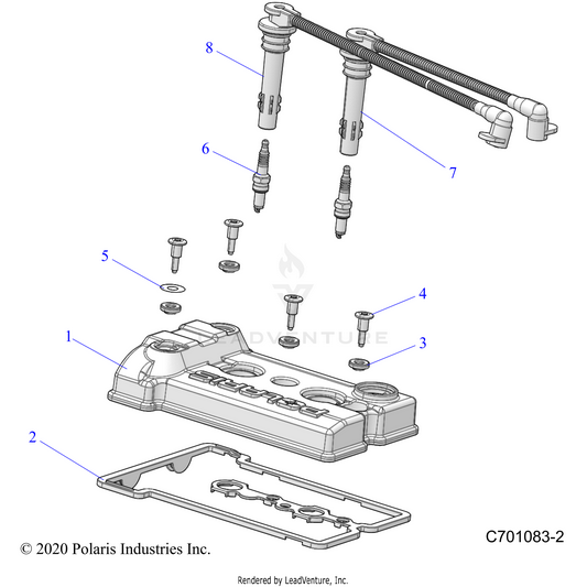 An Image of a Genuine Polaris Parts Schematic Diagram showing the schematic - ENGINE: VALVE COVER SPARKPLUGS and WIRES - 2024 POLARIS RZR TRAIL S 1000 ULTIMATE