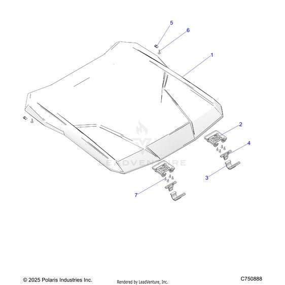 An Image of a Genuine Polaris Parts Schematic Diagram showing the schematic - BODY: ROOF - 2026 POLARIS RZR PRO S ULTIMATE