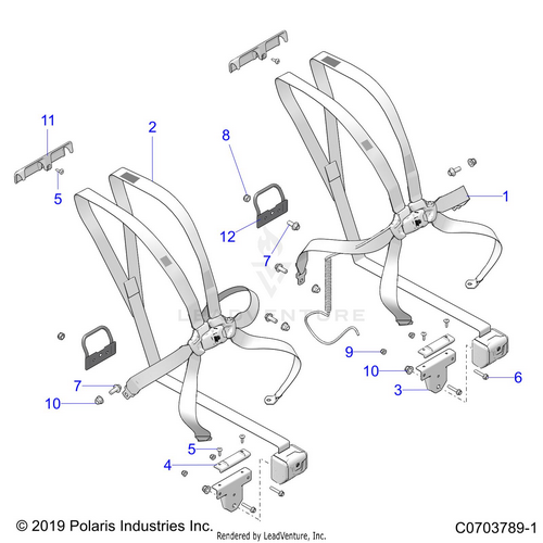 An Image of a Genuine Polaris Parts Schematic Diagram showing the schematic - BODY: SEAT BELT MOUNTING FRONT 6 POINT - 2022 POLARIS RZR PRO R 4 ULTIMATE