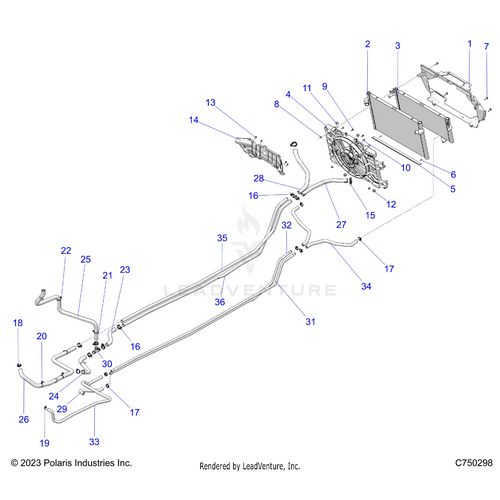 An Image of a Genuine Polaris Parts Schematic Diagram showing the schematic - ENGINE: COOLING - 2025 POLARIS RZR PRO S 4 PREMIUM