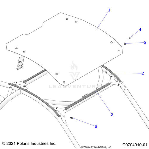 An Image of a Genuine Polaris Parts Schematic Diagram showing the schematic - BODY: ROOF - 2023 POLARIS RZR PRO R SPORT/PREMIUM