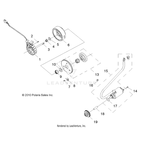 An Image of a Genuine Polaris Parts Schematic Diagram showing the schematic - ENGINE: STARTING MOTOR - 2019 POLARIS RZR 170