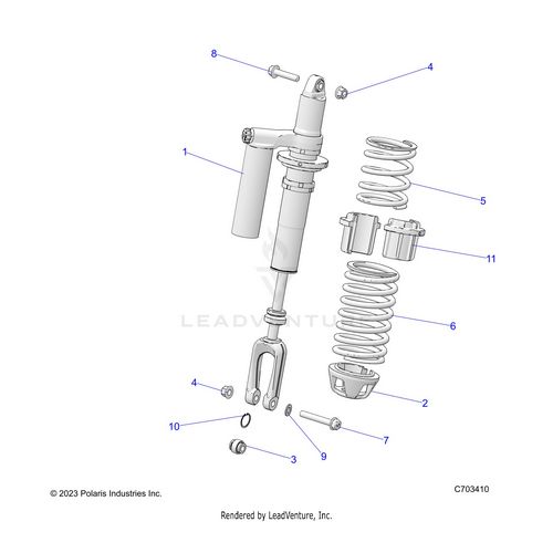An Image of a Genuine Polaris Parts Schematic Diagram showing the schematic - SUSPENSION: FRONT SHOCK MOUNTING - 2024 POLARIS RZR TURBO R PREMIUM