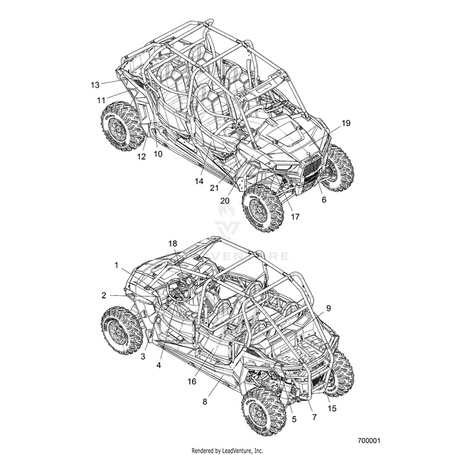 An Image of a Genuine Polaris Parts Schematic Diagram showing the schematic - BODY: DECALS - 2015 POLARIS RZR 4 900