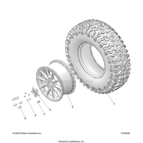 An Image of a Genuine Polaris Parts Schematic Diagram showing the schematic - WHEELS: FRONT/REAR - 2025 POLARIS RZR PRO R SPORT