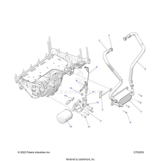 An Image of a Genuine Polaris Parts Schematic Diagram showing the schematic - ENGINE: OIL FILTER OIL COOLER AND RELATED - 2023 POLARIS RZR PRO R 4 ULTIMATE TROY LEE DESIGNS