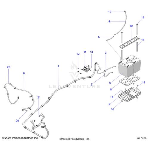 An Image of a Genuine Polaris Parts Schematic Diagram showing the schematic - ELECTRICAL: BATTERY AND CABLES - 2025 POLARIS RZR PRO R RACE