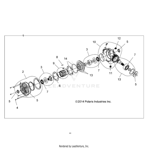 An Image of a Genuine Polaris Parts Schematic Diagram showing the schematic - DRIVE TRAIN: FRONT GEARCASE INTERNALS  - 2017 POLARIS RZR S 900