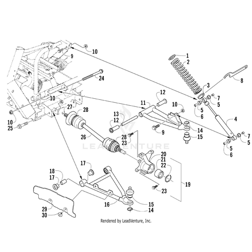 Exploded diagram of a rear suspension assembly for Arctic Cat Wildcat featuring labeled parts like A-Arm - Lower Left Black (Inc. 14-15 And 17-18) by Arctic Cat, as well as axle, springs, shock absorber, hub, joints, and numbered OEM hardware and bolts.