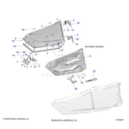 An Image of a Genuine Polaris Parts Schematic Diagram showing the schematic - BODY: DOORS FRONT - 2026 POLARIS RZR PRO R 4 LE