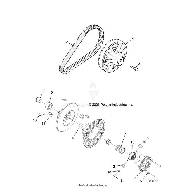 An Image of a Genuine Polaris Parts Schematic Diagram showing the schematic - DRIVE TRAIN: SECONDARY CLUTCH - 2016 POLARIS RZR S 1000 EPS