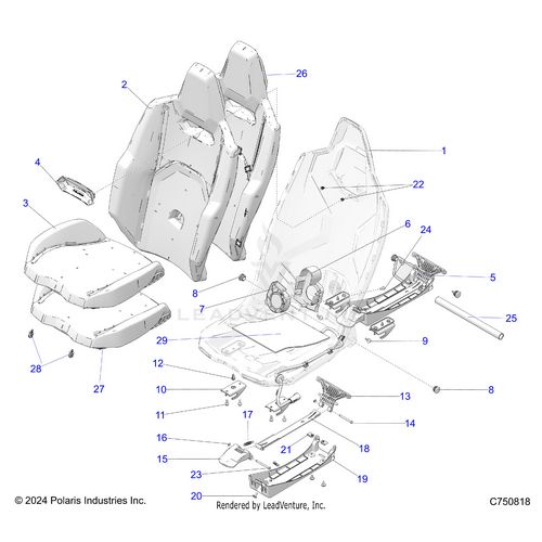 An Image of a Genuine Polaris Parts Schematic Diagram showing the schematic - BODY: SEAT ASM. FRONT - 2025 POLARIS RZR PRO R 4 ULTIMATE