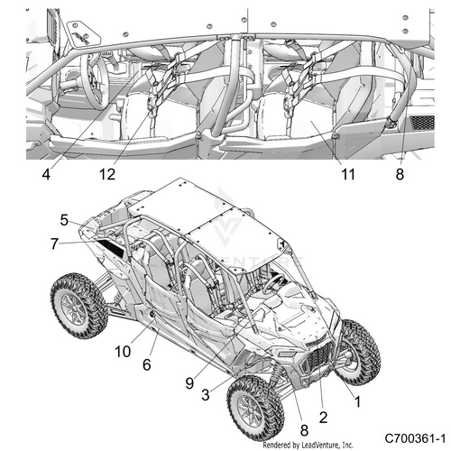 An Image of a Genuine Polaris Parts Schematic Diagram showing the schematic - BODY: DECALS COMMON - 2019 POLARIS RZR XP 4 TURBO S